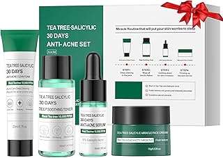 Tea Tree Salicylic Acid Facial Skin Care Set, Acne Treatment Skincare Set ,Skincare Mini Kit, Facial Kit Gifts for Women,Cleanser, Toner, Serum, Cream,Oil Control Facial Kit, Travel Size Set