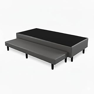 Base Cama Box Solteiro Com Cama Auxiliar Conjugada (Corino Cinza)